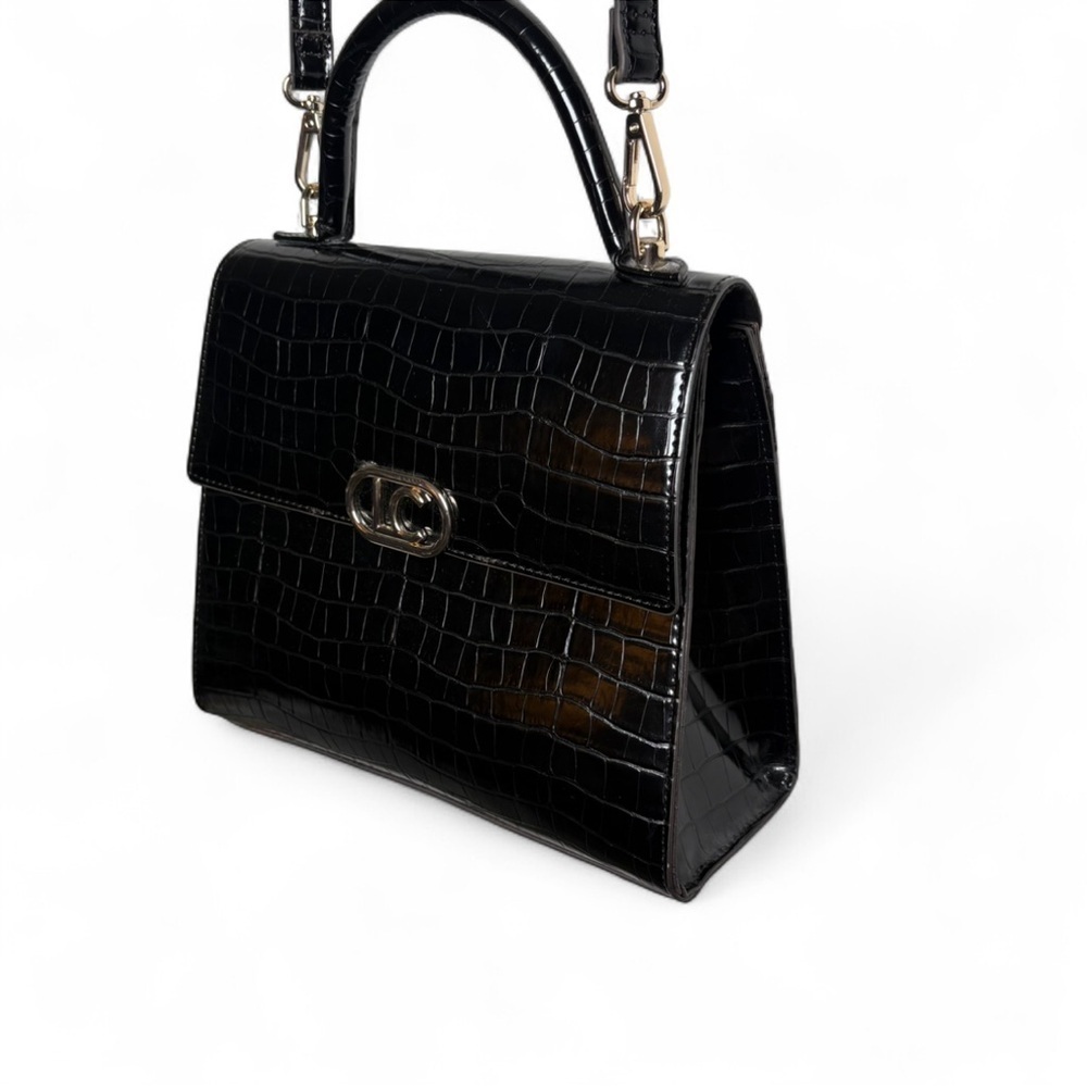 Liz Claiborne Black Croc Embossed Medium Purse w/ Gold Hardware - Picture 2 of 8